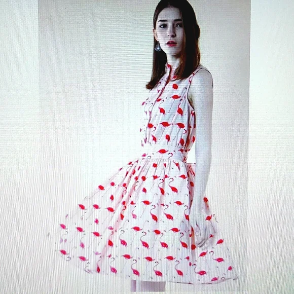 Chicwish Sleeveless Summer Fit & Flare Flamingo Printed Dress/ Size M - Picture 2 of 14